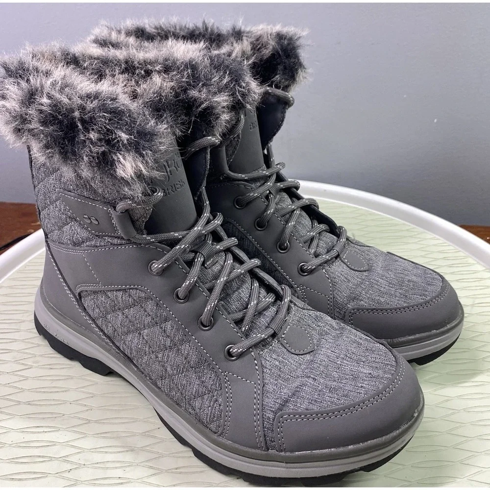 Ryka Brisk Womens Water Repellent,Quilted Winter Ankle Boots Gray Sz. 7.5 M EUC